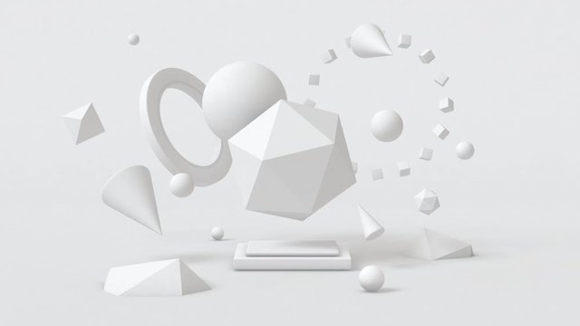 White geometric shapes moving. Abstract animation, 3d render.