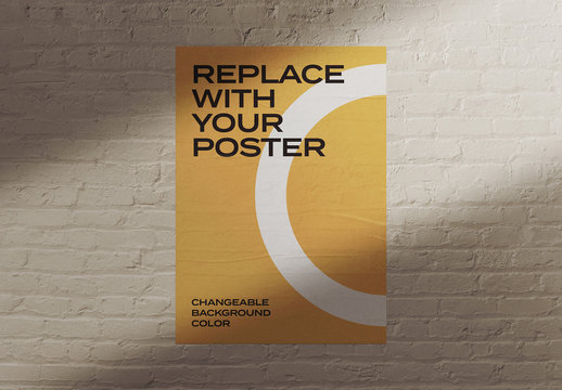 Glued Poster Mockup on Brick Wall