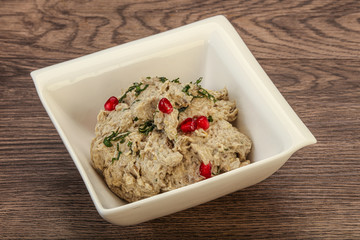 Vagan dietary cusine - mutabal with granet seeds