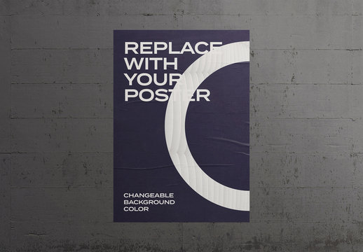 Glued Poster Mockup on Concrete Wall