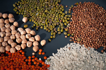 .embankment of cereals chickpeas,mash,rise,.lentils and buckwheat