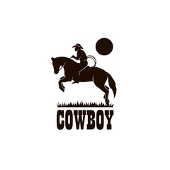 cowboy silhouette with lasso on horse icon isolated on white background for western