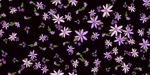 Simple cute floral bouquet vector pattern with small and medium flowers and leaves.