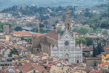 Fototapeta na wymiar Aerial view of Basilica of Santa Croce in Florence