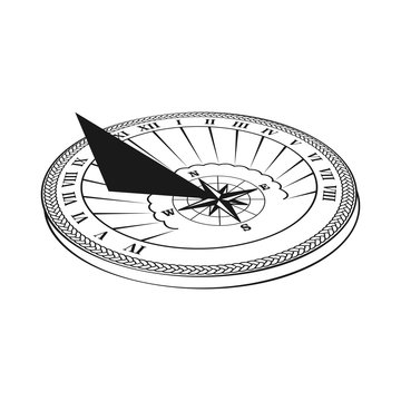 Black sundial in perspective. Sun clock