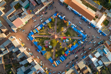 Looking down on a plaza in Macha, Bolivia