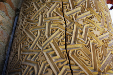 Wood carving masterpiece of Karakhanids dynasty minaret doors, Uzgen, Kyrgyzia