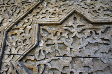 Wood carving masterpiece of Karakhanids dynasty minaret doors, Uzgen, Kyrgyzia