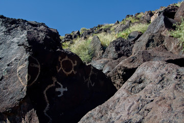 Ancient  Carvings on Boulder in Rinconada Canyon,Petroglyph National Monument,Albuquerque, New Mexico, USA