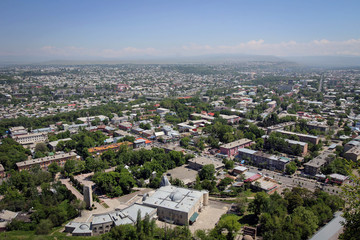 Osh town panoramic view by summer noon, Kyrgyzia