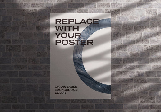 Glued Poster Mockup on Brick Wall with Shadow