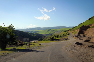 Calm green hills landscape near Jalal-Abad by spring, Kyrgyzia