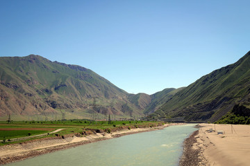 Naryn River view near Karakol town, Kyrgyzia