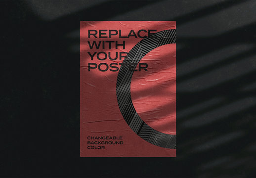 Glued Poster Mockup on Concrete Wall with Shadow