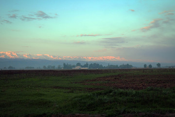 Fototapeta na wymiar Tian Shan mountains view near Bishkek, Kyrgyzia