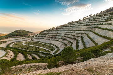 Sendero Cerro de la Medialuna sunset time Natural Park and Hiking Trail near Mijas. Old quarry has...