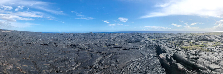 Panoramic view of lava flows in the Kalapana area Big Island Hawaii