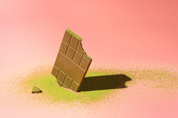 Matcha green chocolate and powder matcha tea,hard shadow