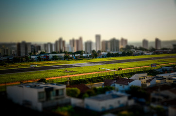 High view of Bauru with a tilt shift effect. Small miniature city.