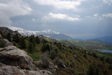 Naklejka na ściany i meble Tian Shan mountains view near Sary-Chelek lake, Kyrgyzia