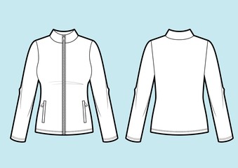 Vector. Women's sport sweatshirt with zipper (back, front and side view) © Olesya