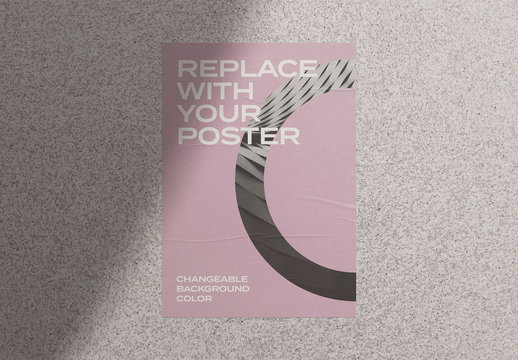 Glued Poster Mockup on Concrete Wall with Shadow