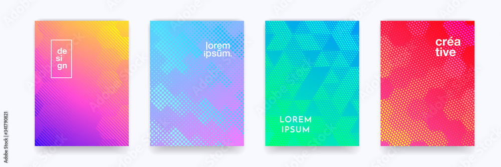 Fototapete Color gradient background, geometric halftone pattern, vector abstract trendy line graphic design. Simple minimal elements in halftone color gradient, modern pattern backgrounds