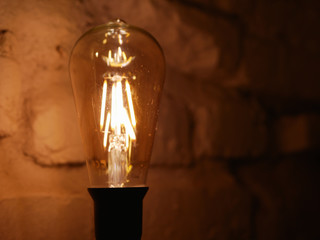 decorative incandescent lamps. large view in a dark room