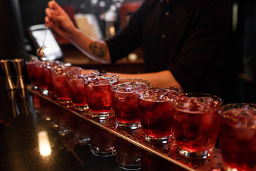 bartender's counter with drinks