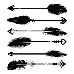 Hand drawn feather arrow silhouette collection