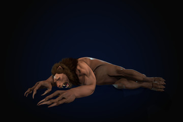 Fantasy character Humanoid Lion in epic pose - 3D render