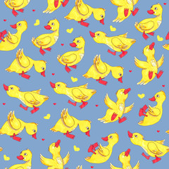 Yellow ducks colorful seamless pattern for children
