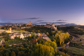 View of the city of Segovia with the Alc&aacute;zar and the Cathedral (Spain)