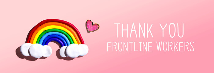 Thank You Frontline Workers message with a rainbow and a heart