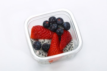 Sliced fruit mix in the box