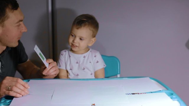 father deals with the child, child education, lessons with a child, home study