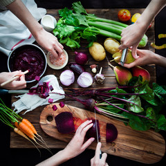 Homemade Cooking Beetroot soup, Women's hands are preparing food