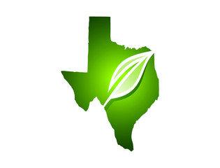 vector illustration of Texas Map Shape with Leaf symbol  in bright Green color 
