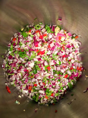 Vertical view of mixed vegetables in a bowl