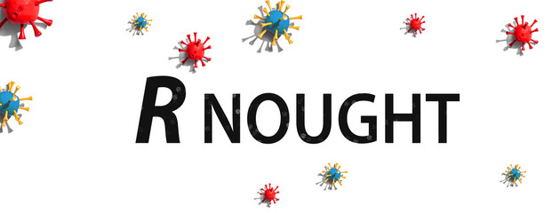 R Nought theme with virus craft objects - flat lay