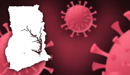 Ghana corona virus update with  map on corona virus background,report new case,total deaths,new deaths,serious critical,active cases,total recovered,virus spread  Wuhan China