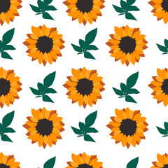 Seamless pattern with sunflowers on a white background. For wrapping paper, textiles, Wallpaper, pillow prints, bedding, clothing, kitchen supplies, postcards and invitations