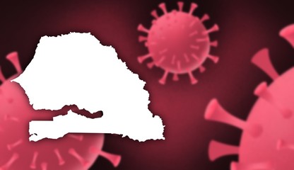 Senegal corona virus update with  map on corona virus background,report new case,total deaths,new deaths,serious critical,active cases,total recovered,virus spread  Wuhan China