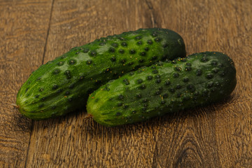Ripe fresh green two cucumbers