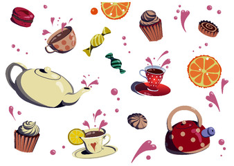 seamless background with sweets and tea