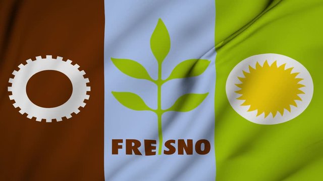Fresno city flag is waving 3D animation. Fresno California flag waving in the wind. Fresno flag seamless loop animation. 4K