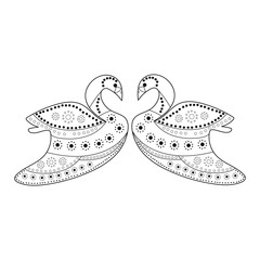 Two swans with a pattern of circles and flowers for coloring