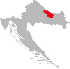 Virovitica-Podravina county highlighted on Croatia map. Light gray background. Perfect for Business concepts, backgrounds, backdrop, sticker, chart, presentation and wallpaper.