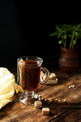 tea in a glass in a rustic style
