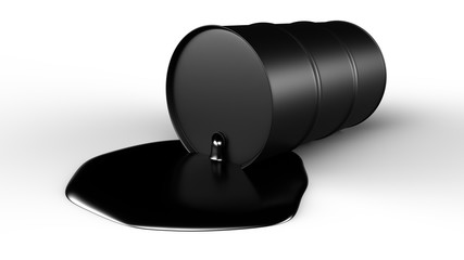 One black oil barrel isolated on white. 3D-rendering.